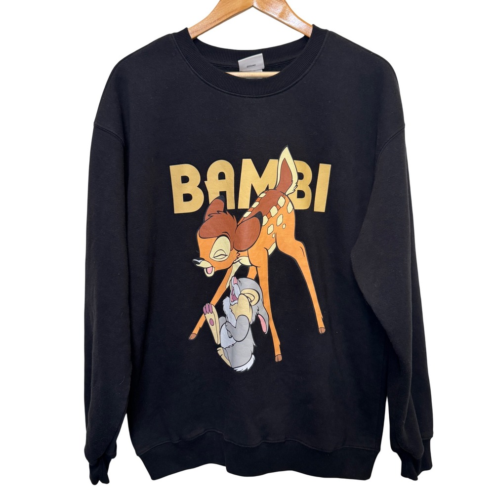 Disney Unisex Bambi Thumper Sweatshirt OSFA Black Graphic Crewneck Disneycore